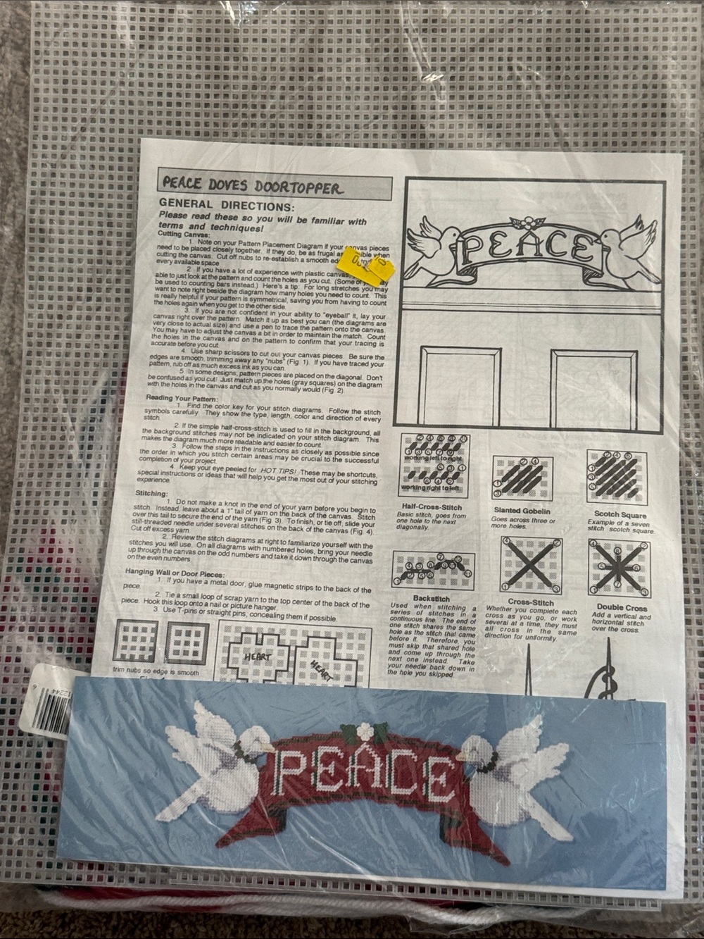Peace Doves Door Topper Cross Stitch needlepoint Kit - Red, White, Blue
